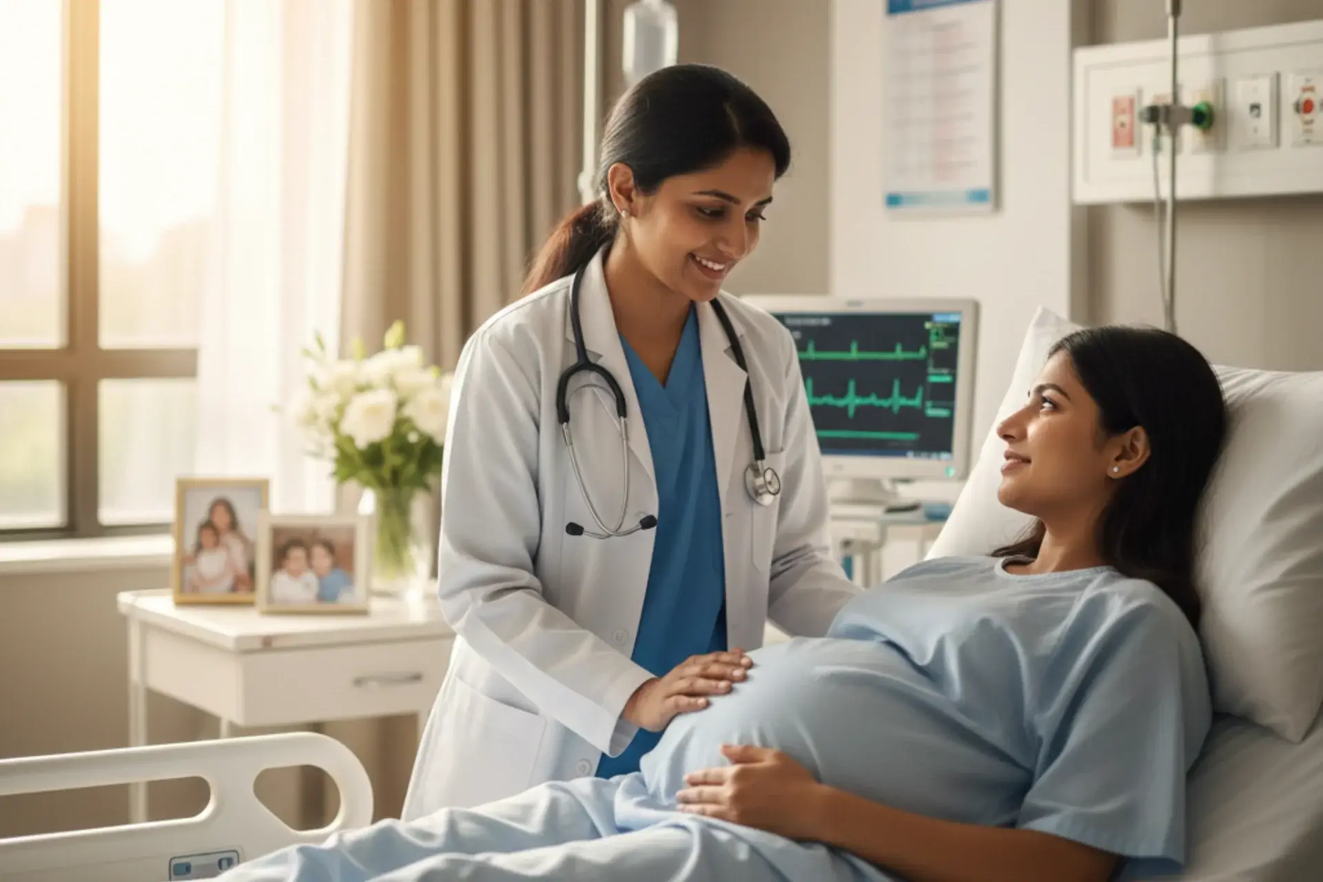 Doctor caring for an expectant mother at
  Nest Fetal Medicine Center